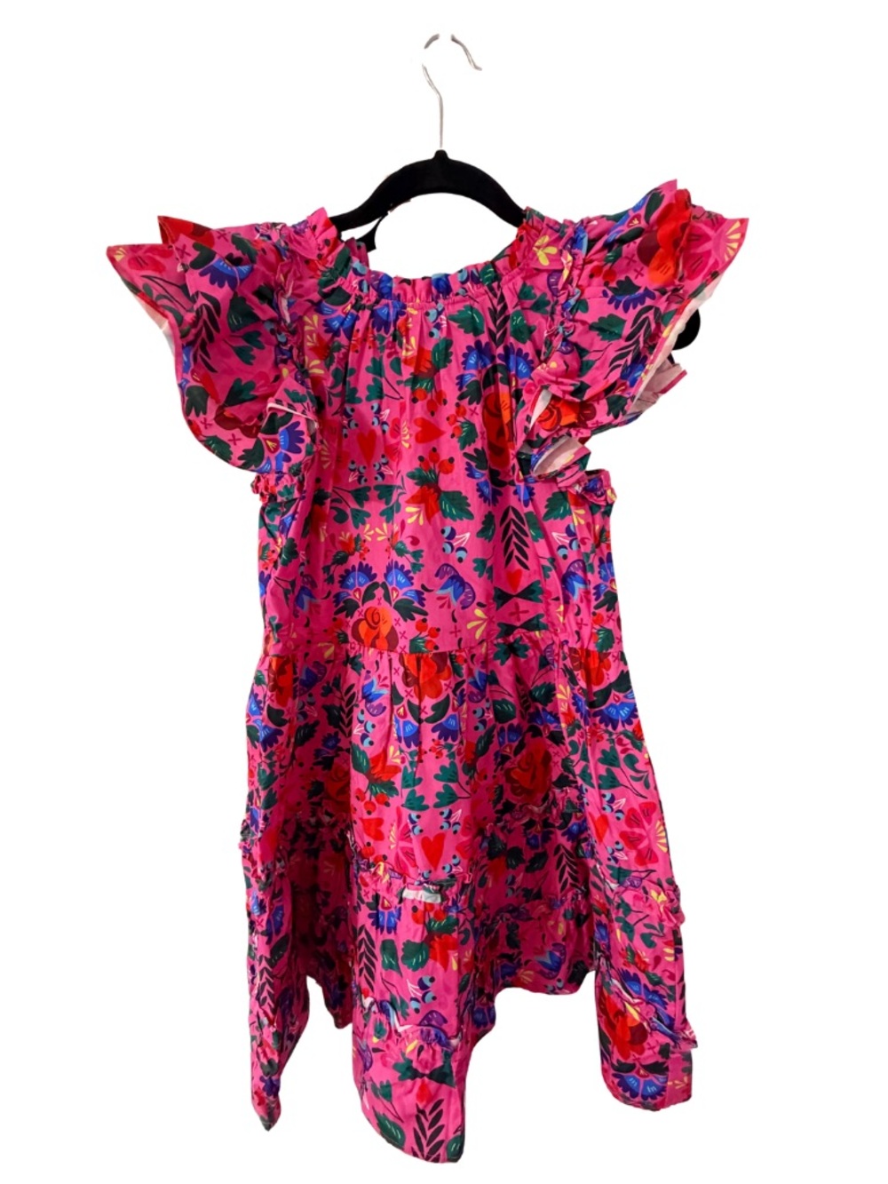 Avara Marissa Dress Bright Pink Floral Ruffle Sleeve Casual Dress for Women